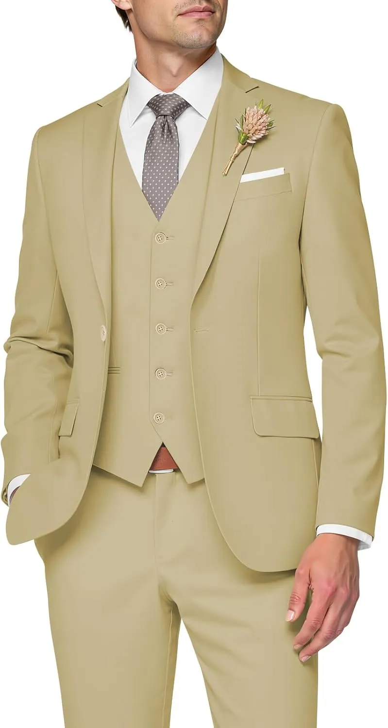 3 Piece Suit Men Slim Fit Wedding Suits for Mens Elegant One Button Jacket Single Breasted Vest Pants Set