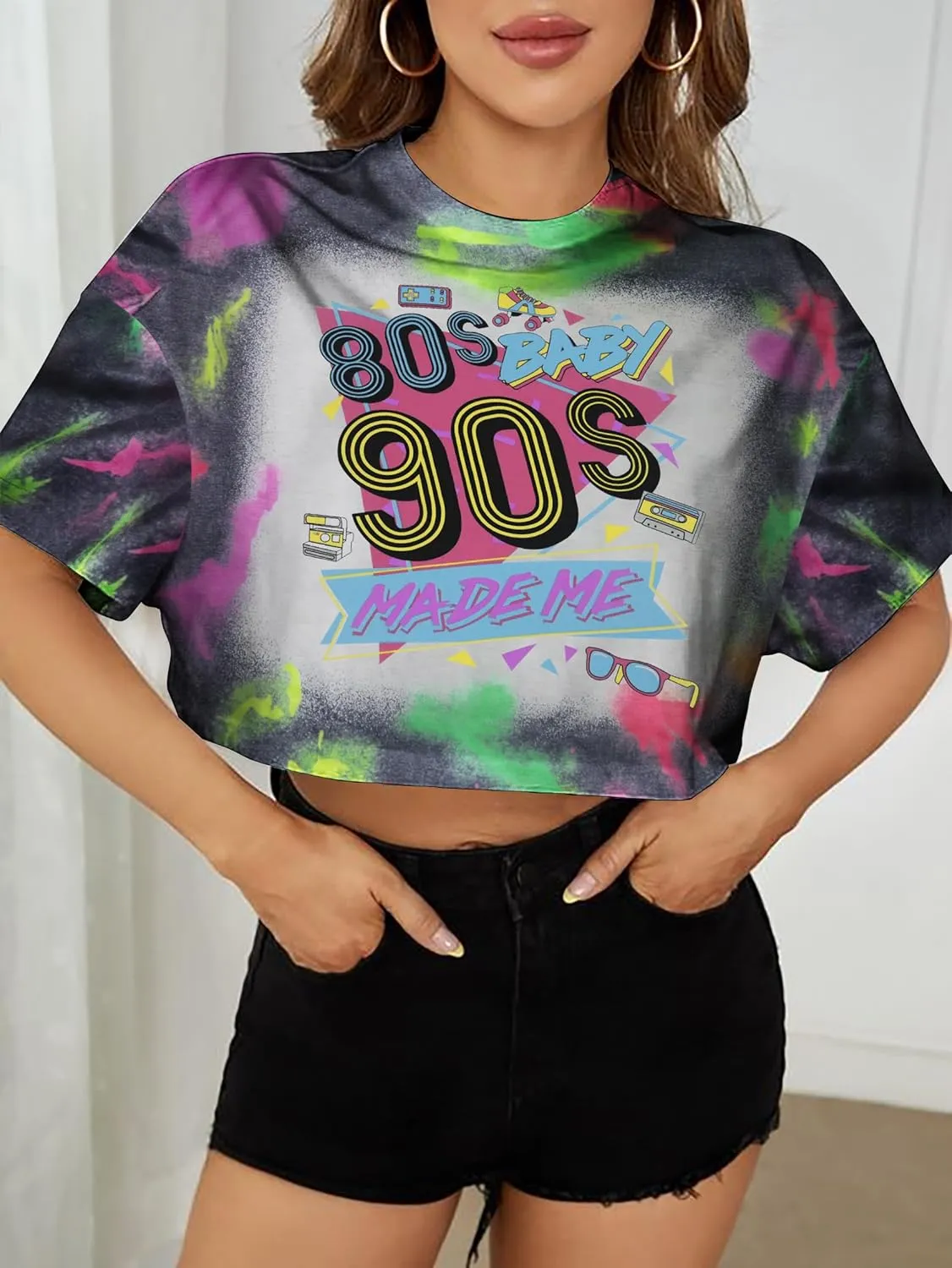 80s Baby 90s Made Me Shirt Womens Vintage 90s Crop Tops 80s Graphic T-Shirt Party Gift Casual Tees