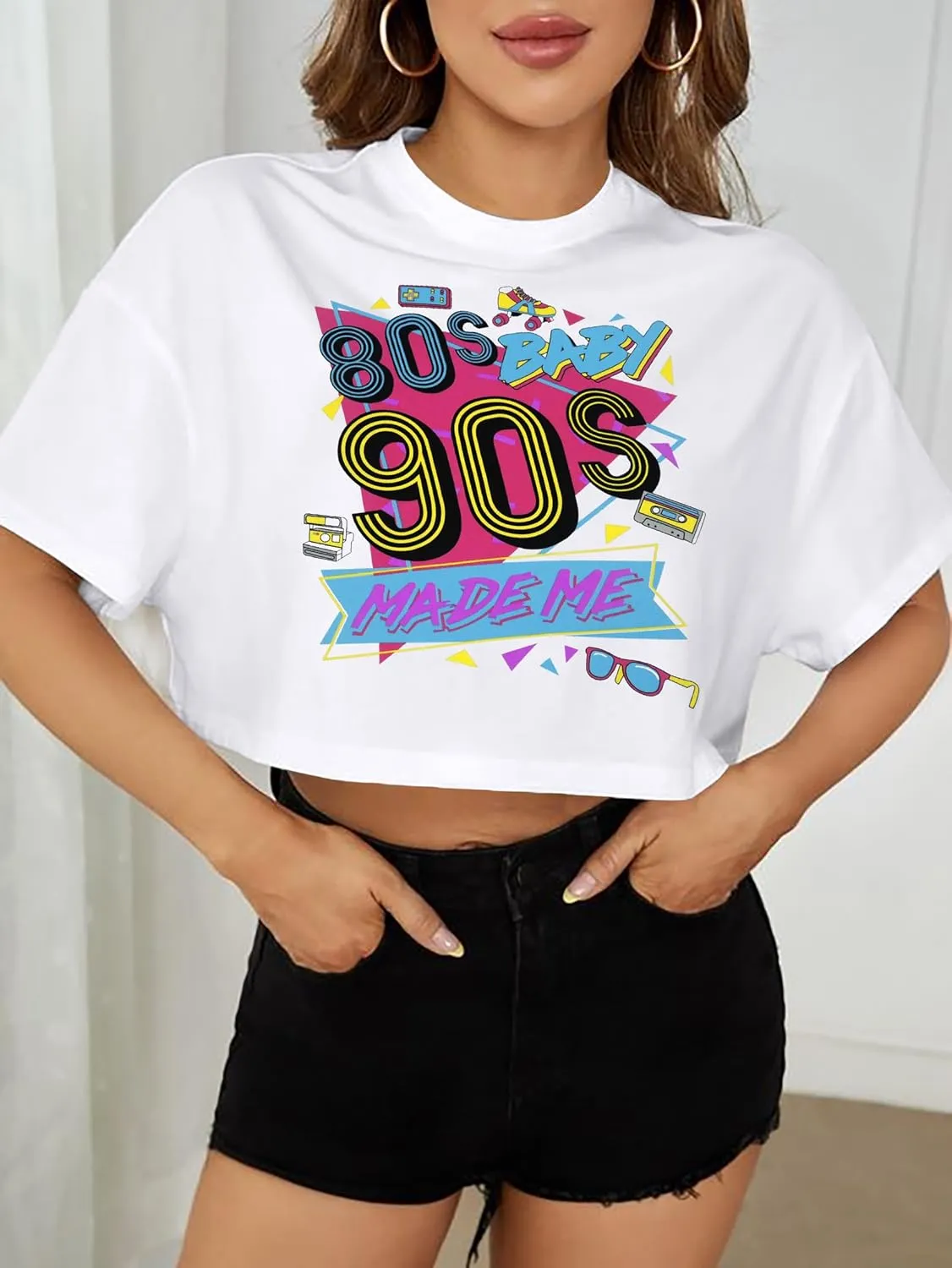 80s Baby 90s Made Me Shirt Womens Vintage 90s Crop Tops 80s Graphic T-Shirt Party Gift Casual Tees