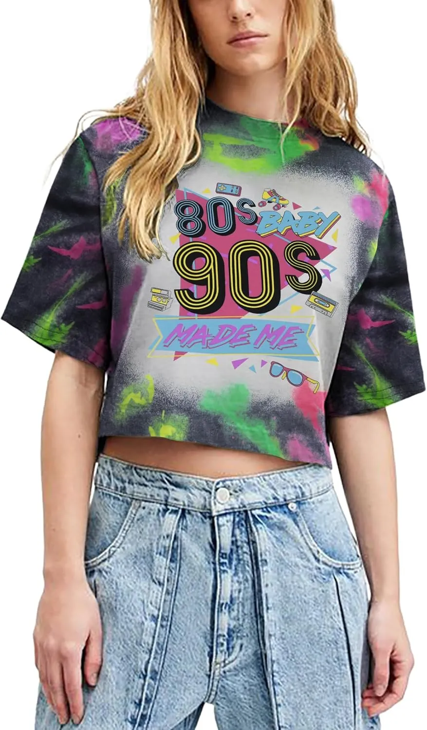 80s Baby 90s Made Me Shirt Womens Vintage 90s Crop Tops 80s Graphic T-Shirt Party Gift Casual Tees