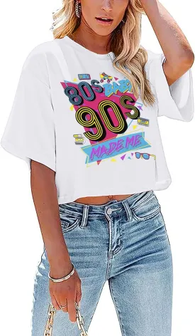 80s Baby 90s Made Me Shirt Womens Vintage 90s Crop Tops 80s Graphic T-Shirt Party Gift Casual Tees