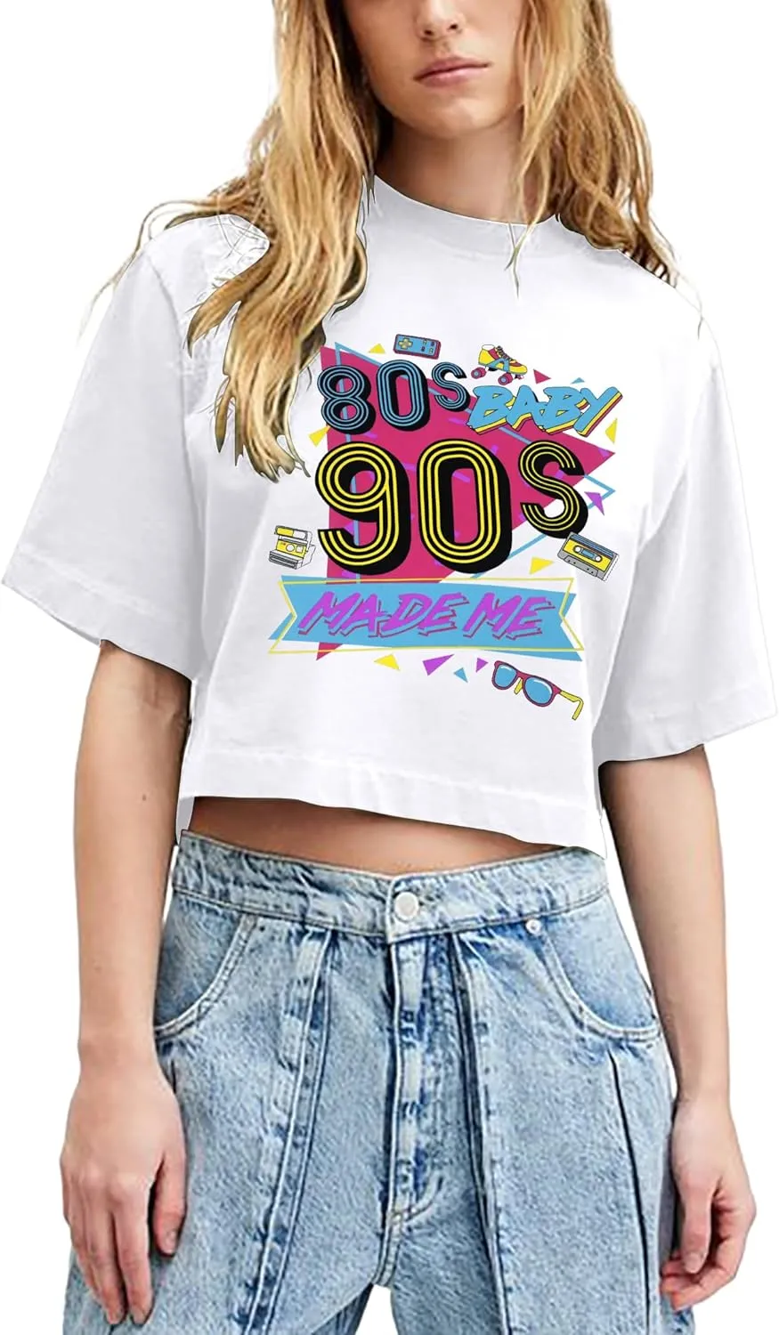 80s Baby 90s Made Me Shirt Womens Vintage 90s Crop Tops 80s Graphic T-Shirt Party Gift Casual Tees