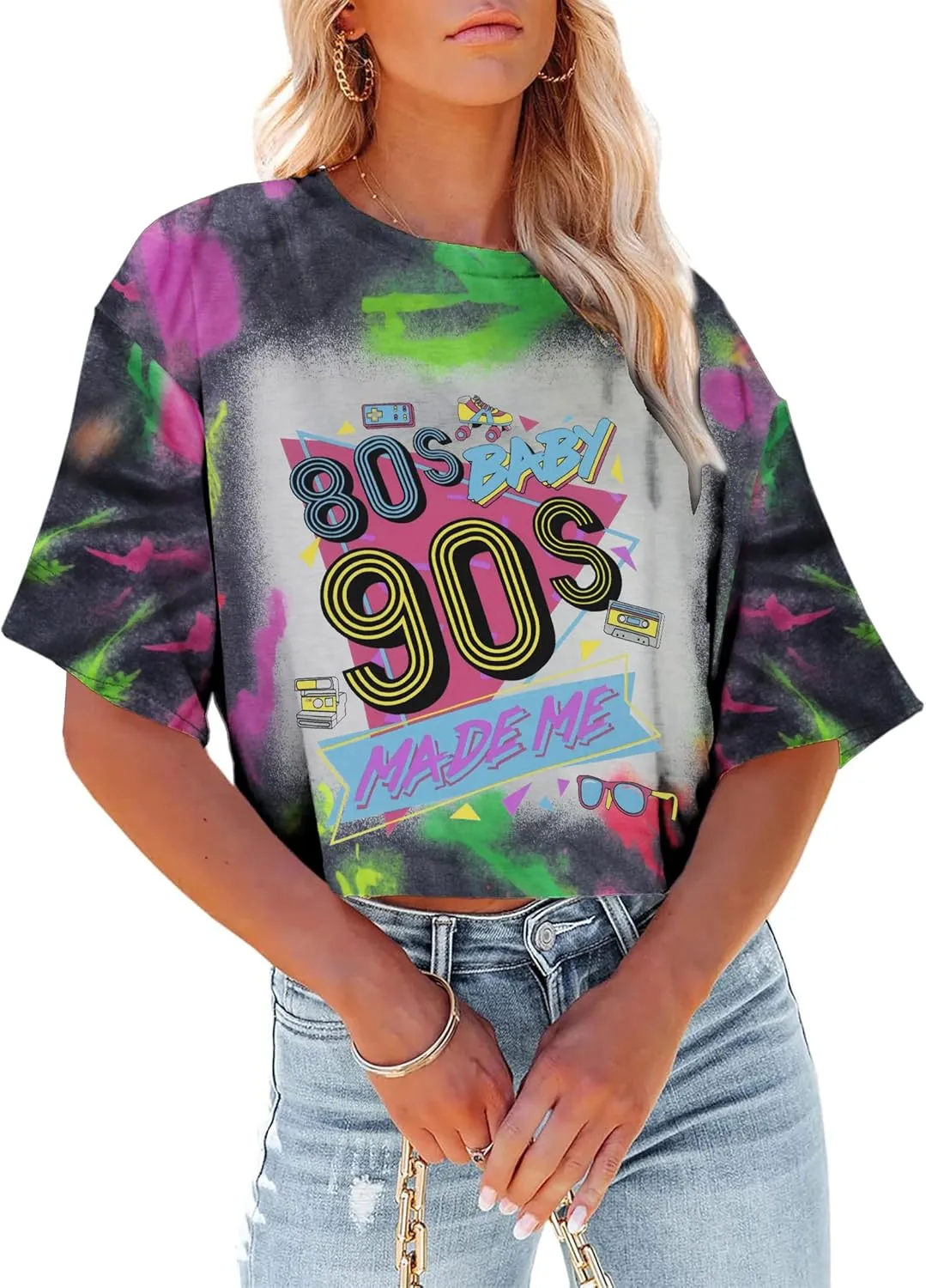 80s Baby 90s Made Me Shirt Womens Vintage 90s Crop Tops 80s Graphic T-Shirt Party Gift Casual Tees