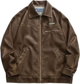 Aelfric Eden Leather Jacket Faux Vintage Oversized Motorcycle Jackets Zip Up Moto Jacket Fashion Trendy Outfits Unisex