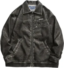 Aelfric Eden Leather Jacket Faux Vintage Oversized Motorcycle Jackets Zip Up Moto Jacket Fashion Trendy Outfits Unisex