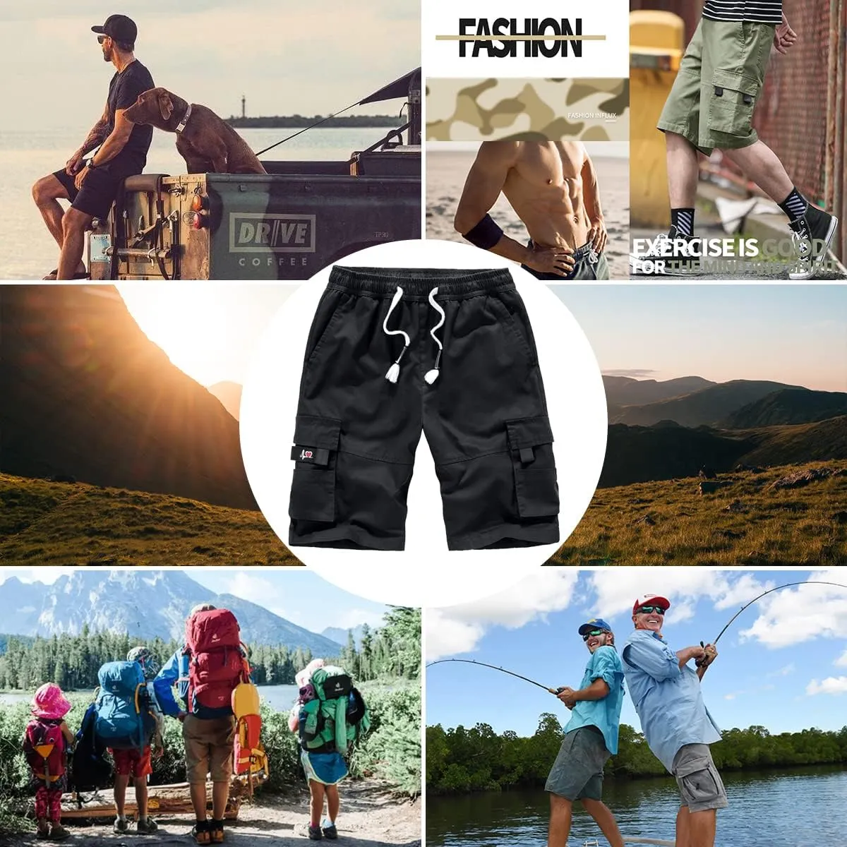 APTRO Men's Cargo Shorts Elastic Waistband Drawstring Summer Casual Cotton Big & Tall Relaxed Fit Work Shorts