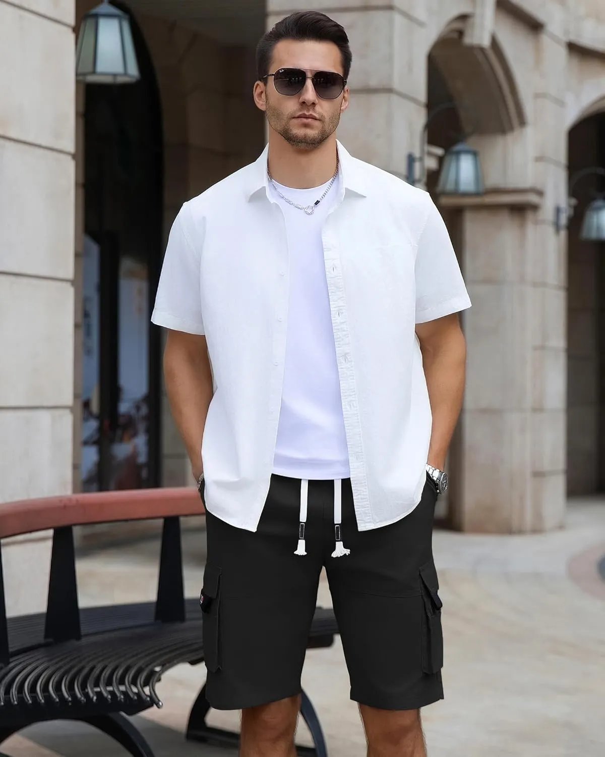APTRO Men's Cargo Shorts Elastic Waistband Drawstring Summer Casual Cotton Big & Tall Relaxed Fit Work Shorts