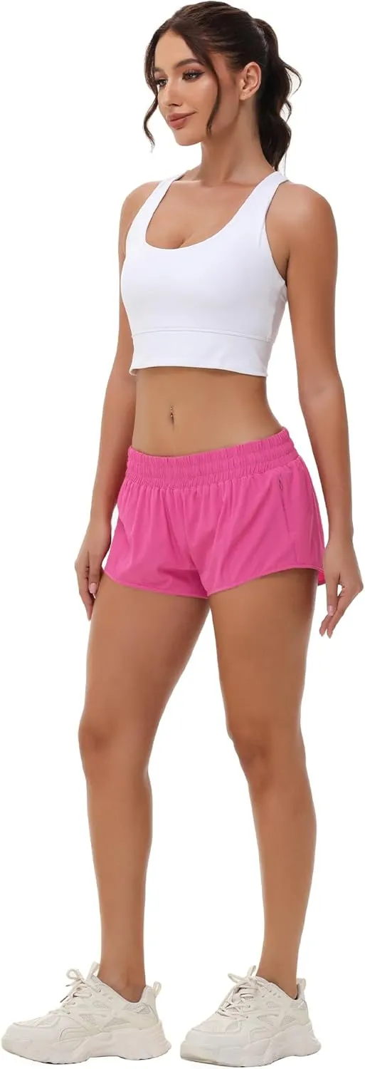 Aurefin Lightweight Athletic Shorts for Women, Quick Dry Running Shorts with Zip Pocket and Liner Womens Gym Workout Shorts