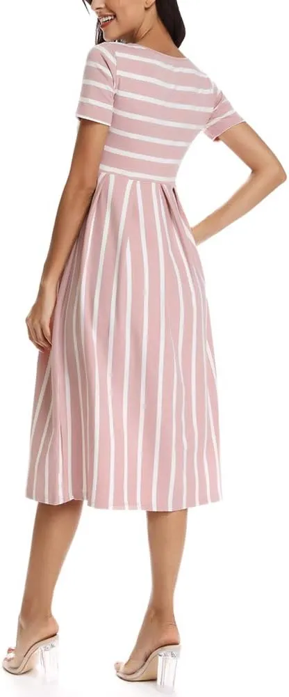 BBHoping Womens Casual Striped Maternity Dress Short Knee Length Pregnancy Clothes for Baby Shower