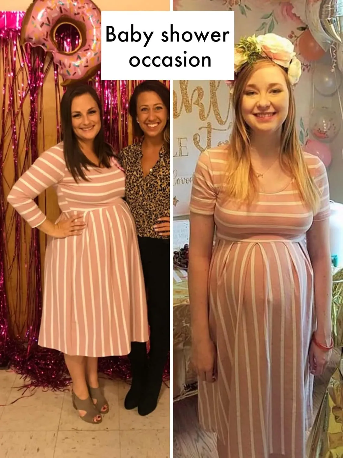 BBHoping Womens Casual Striped Maternity Dress Short Knee Length Pregnancy Clothes for Baby Shower