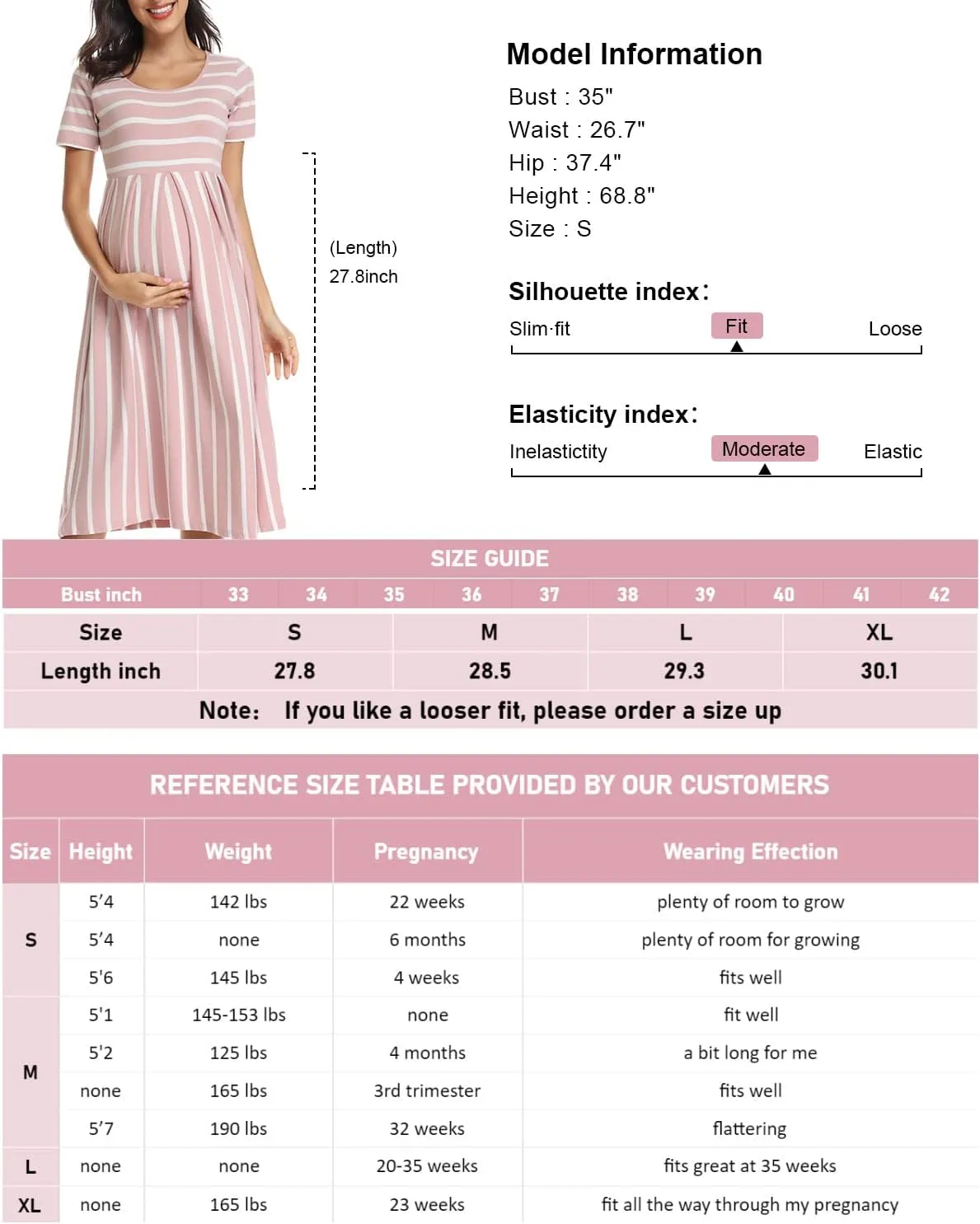 BBHoping Womens Casual Striped Maternity Dress Short Knee Length Pregnancy Clothes for Baby Shower