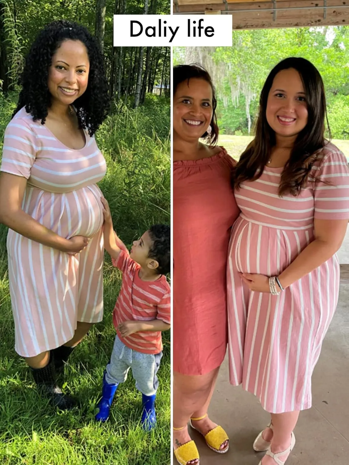 BBHoping Womens Casual Striped Maternity Dress Short Knee Length Pregnancy Clothes for Baby Shower