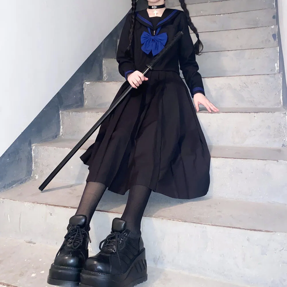 [Black Blue] JK sailor girl school uniform set
