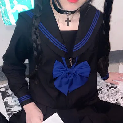 [Black Blue] JK sailor girl school uniform set