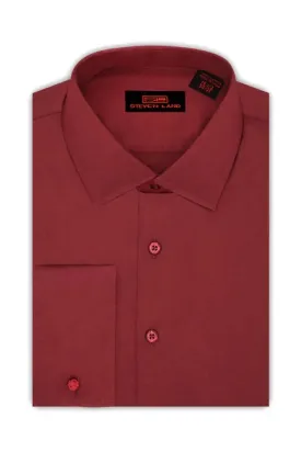 Burgundy Steven Land Men's French Cuff Dress Shirt Regular-Fit 100% Cotton