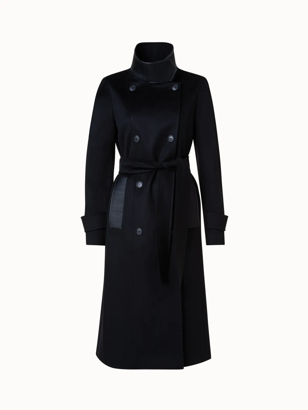 Cashmere Coat with Horsehair Collar and Pocket