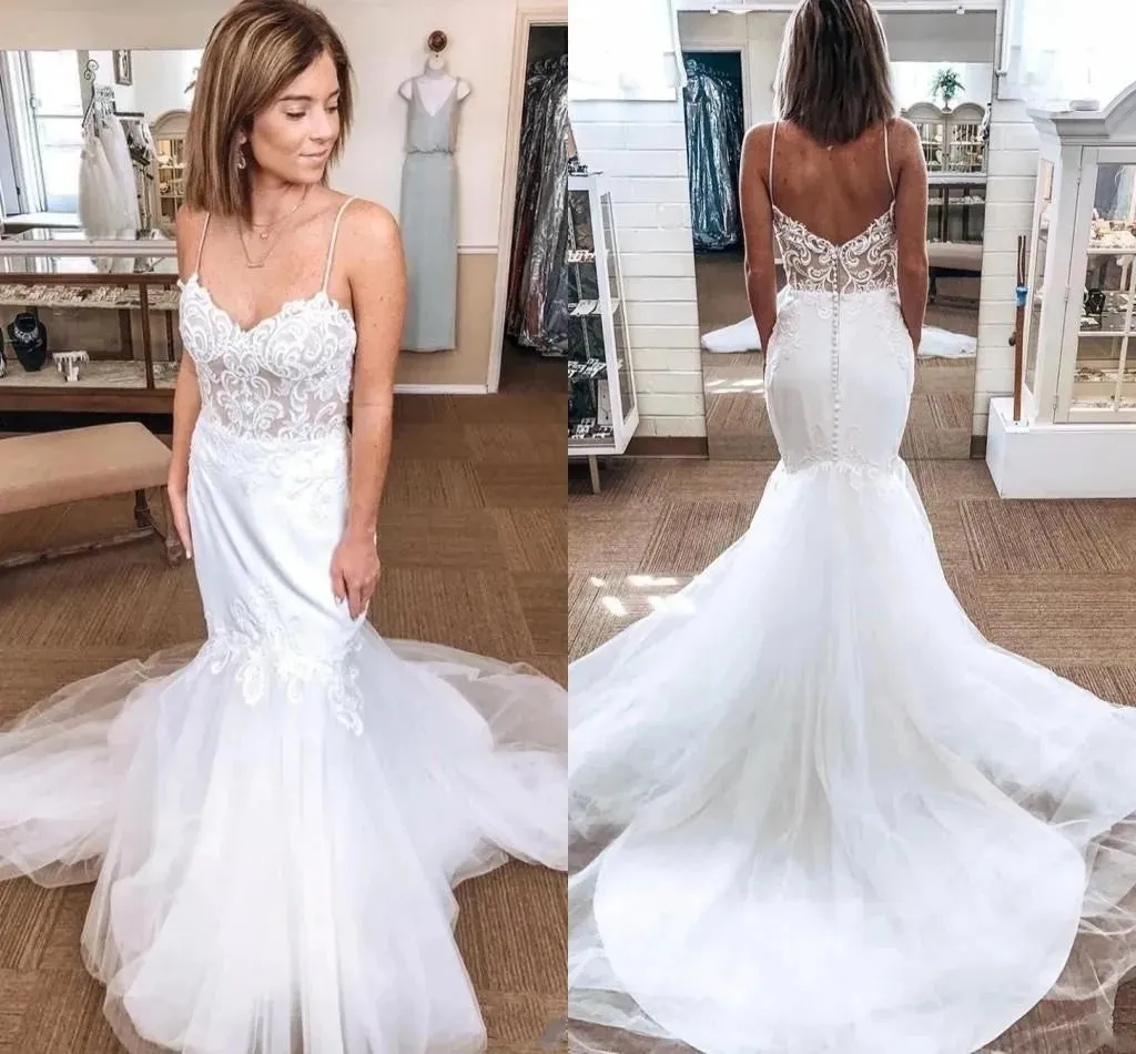 Classic V-neck Spaghetti Straps Mermaid Wedding Dress