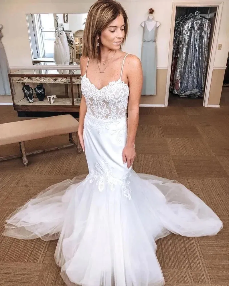 Classic V-neck Spaghetti Straps Mermaid Wedding Dress