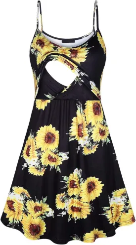 connche Floral Maternity Summer Dress Spaghetti Strap Nursing Breastfeeding