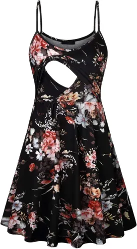 connche Floral Maternity Summer Dress Spaghetti Strap Nursing Breastfeeding