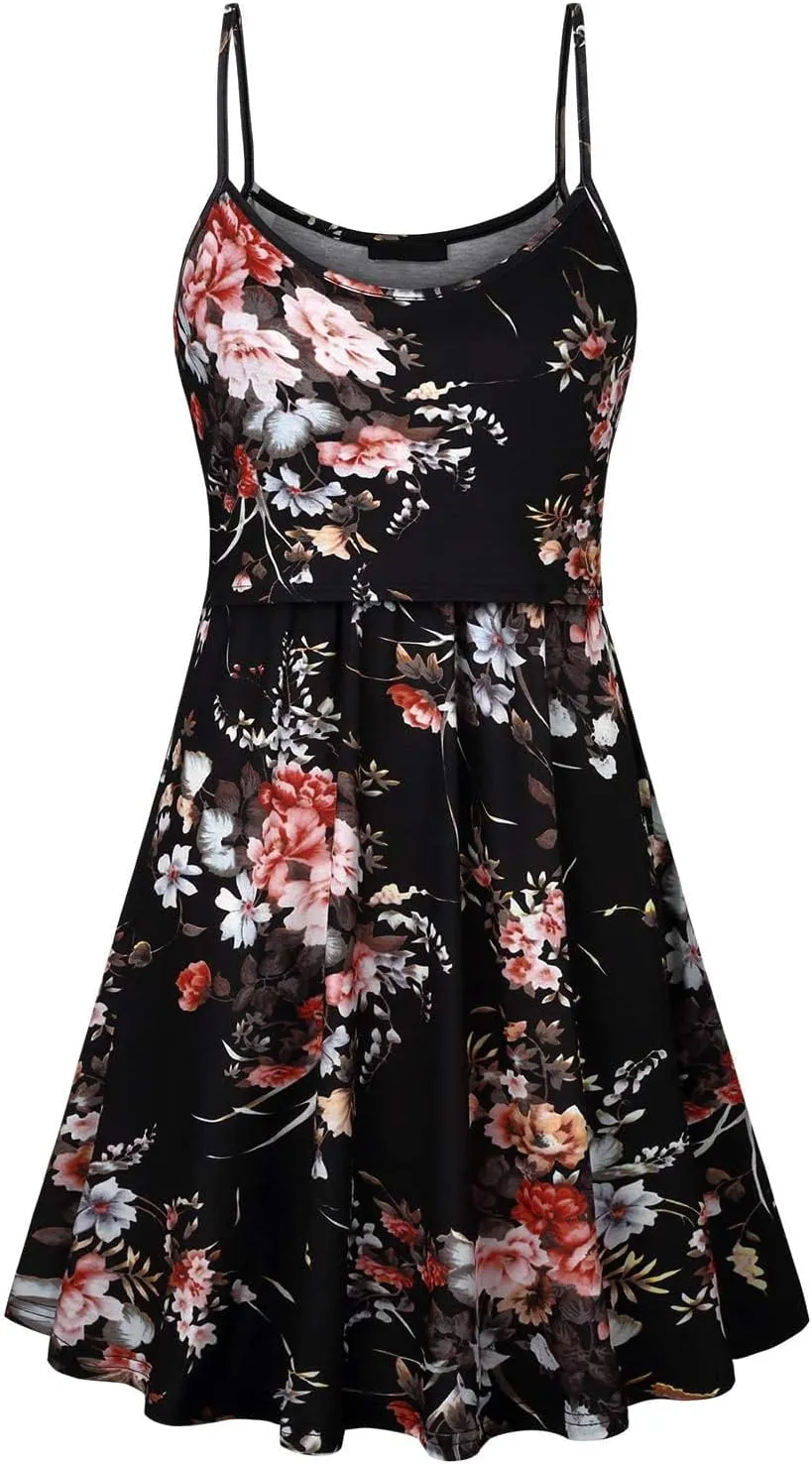 connche Floral Maternity Summer Dress Spaghetti Strap Nursing Breastfeeding