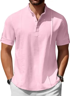 COOFANDY Men's Henley T-Shirts Short Sleeve Casual Button Henley Shirts Band Collar Tee Summer Beach Hippie Shirts