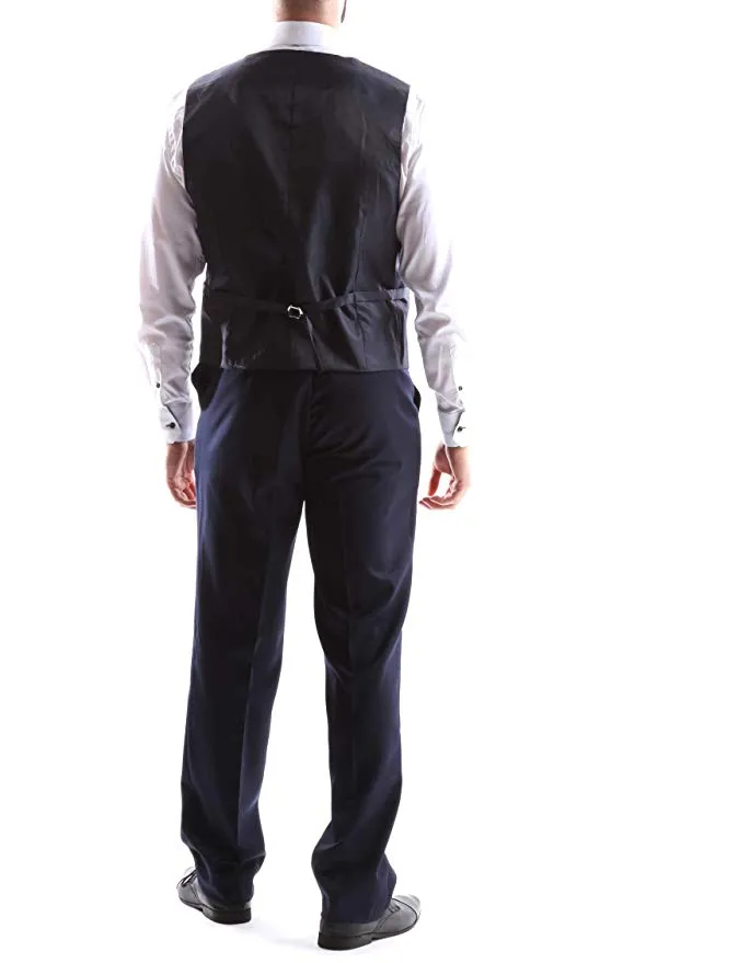 Creativo Men's Single Breasted 2 Button 3pc Vested Suit Slim Fit in Navy CT601