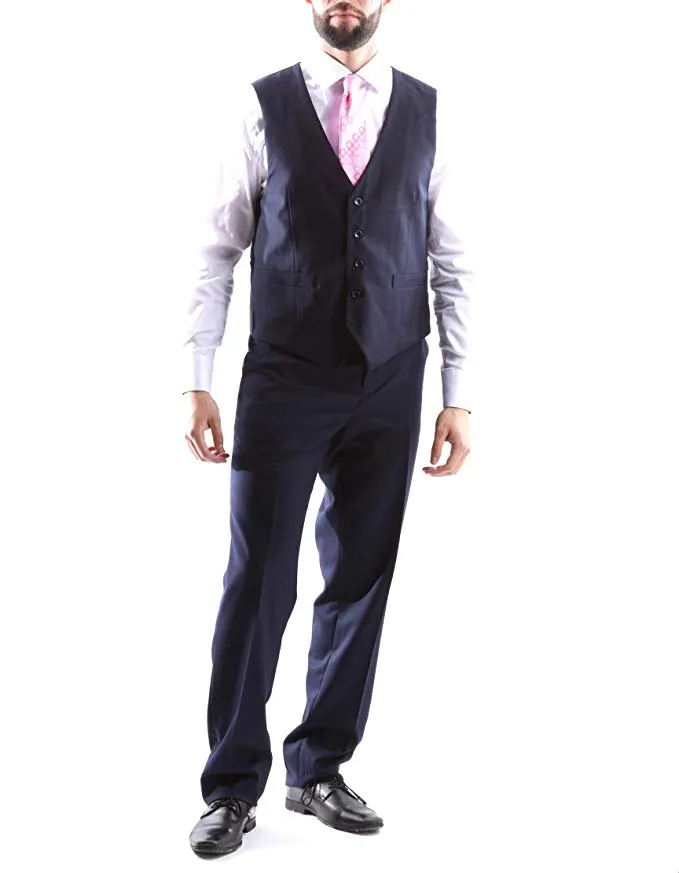 Creativo Men's Single Breasted 2 Button 3pc Vested Suit Slim Fit in Navy CT601