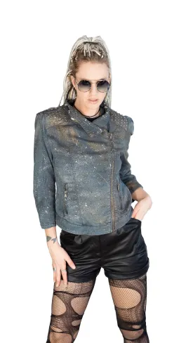 Dark space hand painted studded denim jacket | Size M