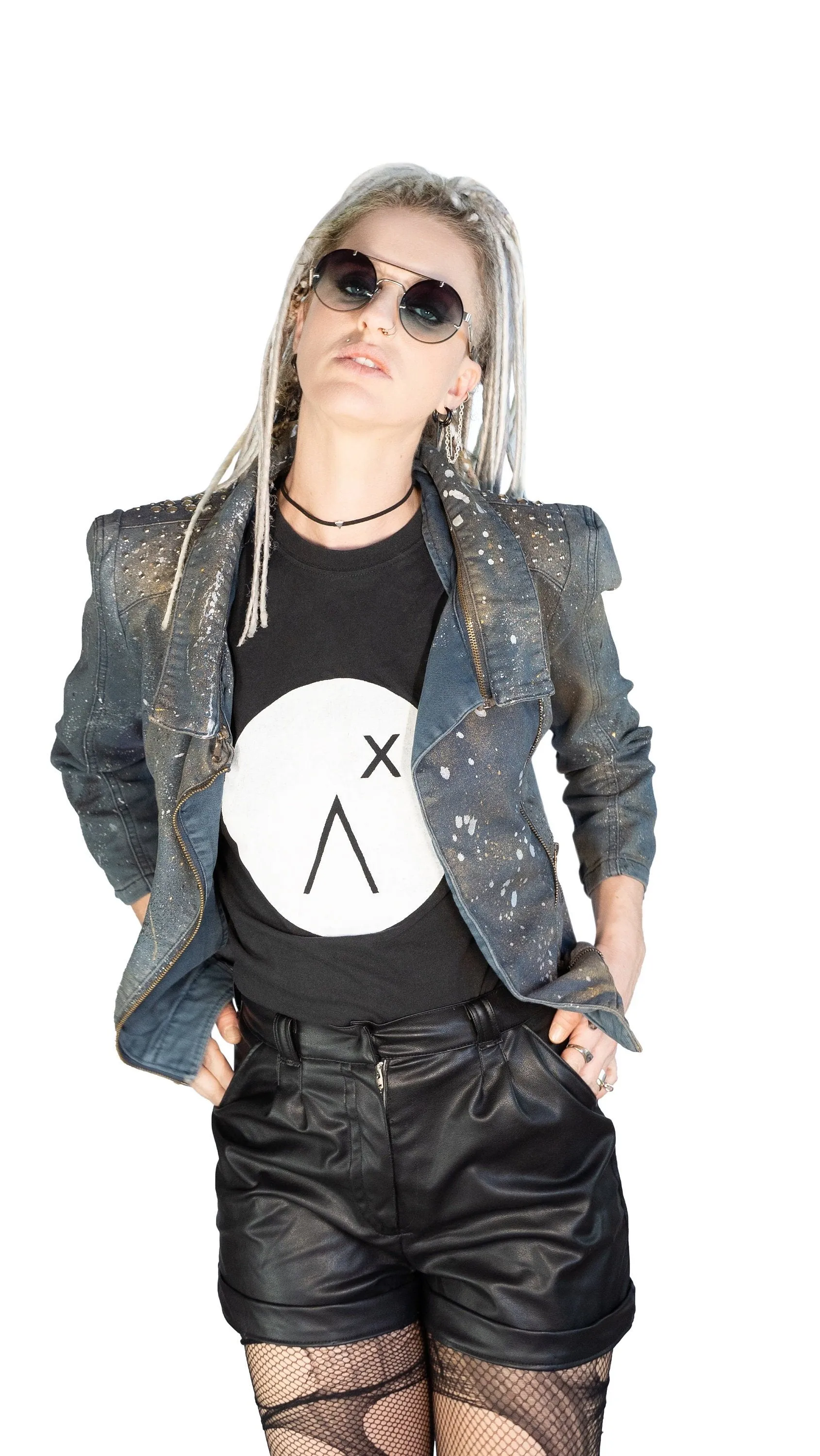 Dark space hand painted studded denim jacket | Size M