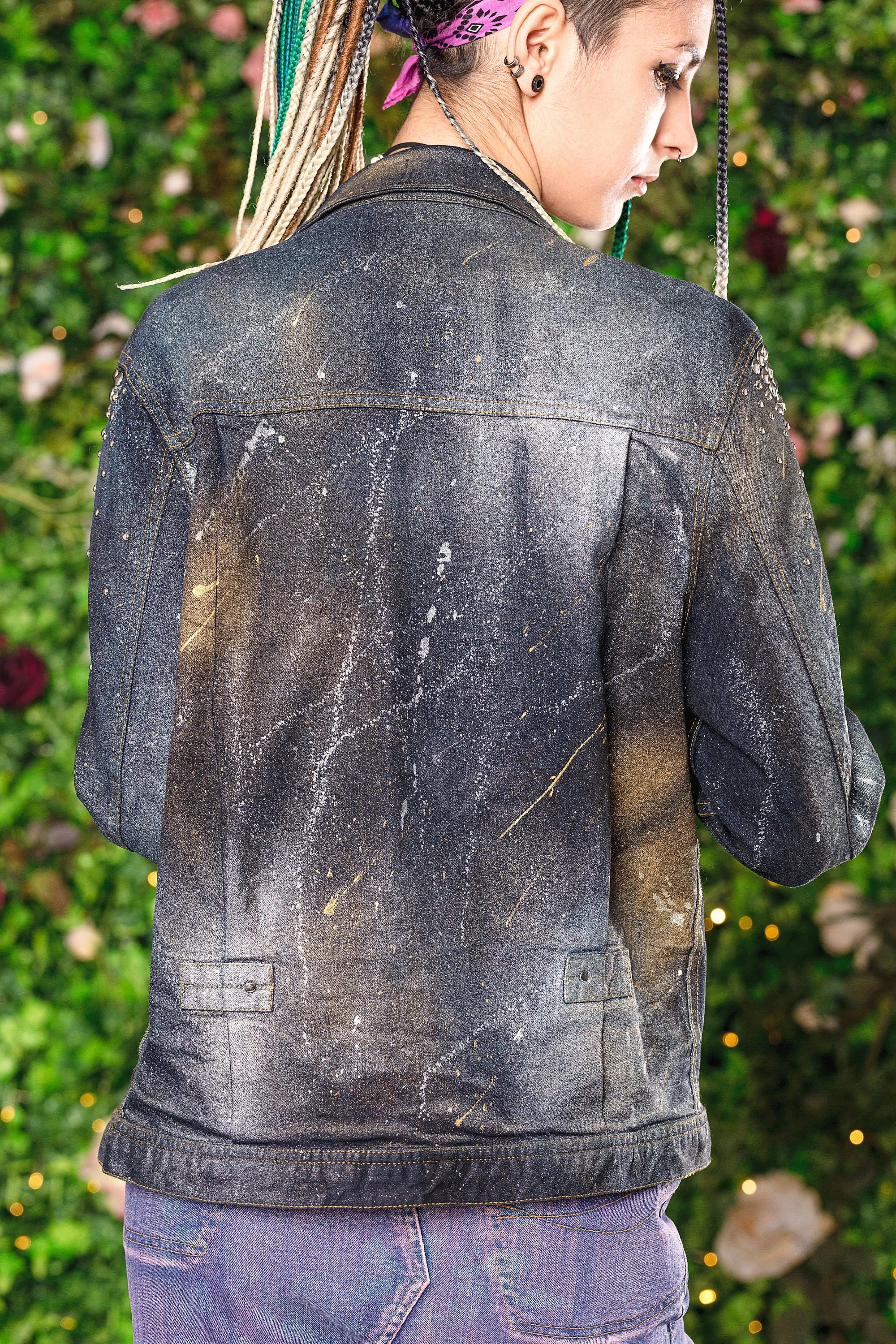 Dark space studded hand painted jacket size M
