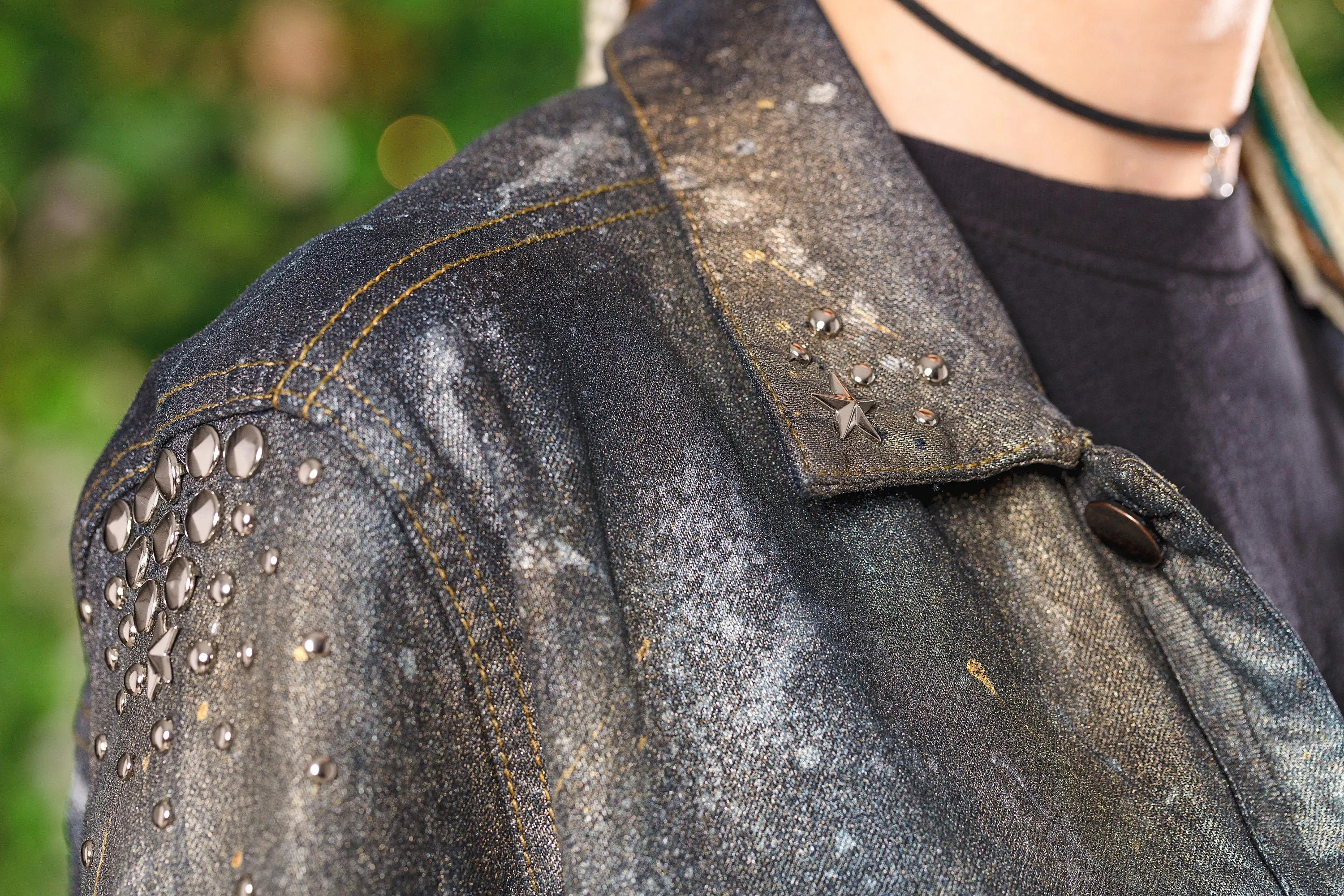 Dark space studded hand painted jacket size M