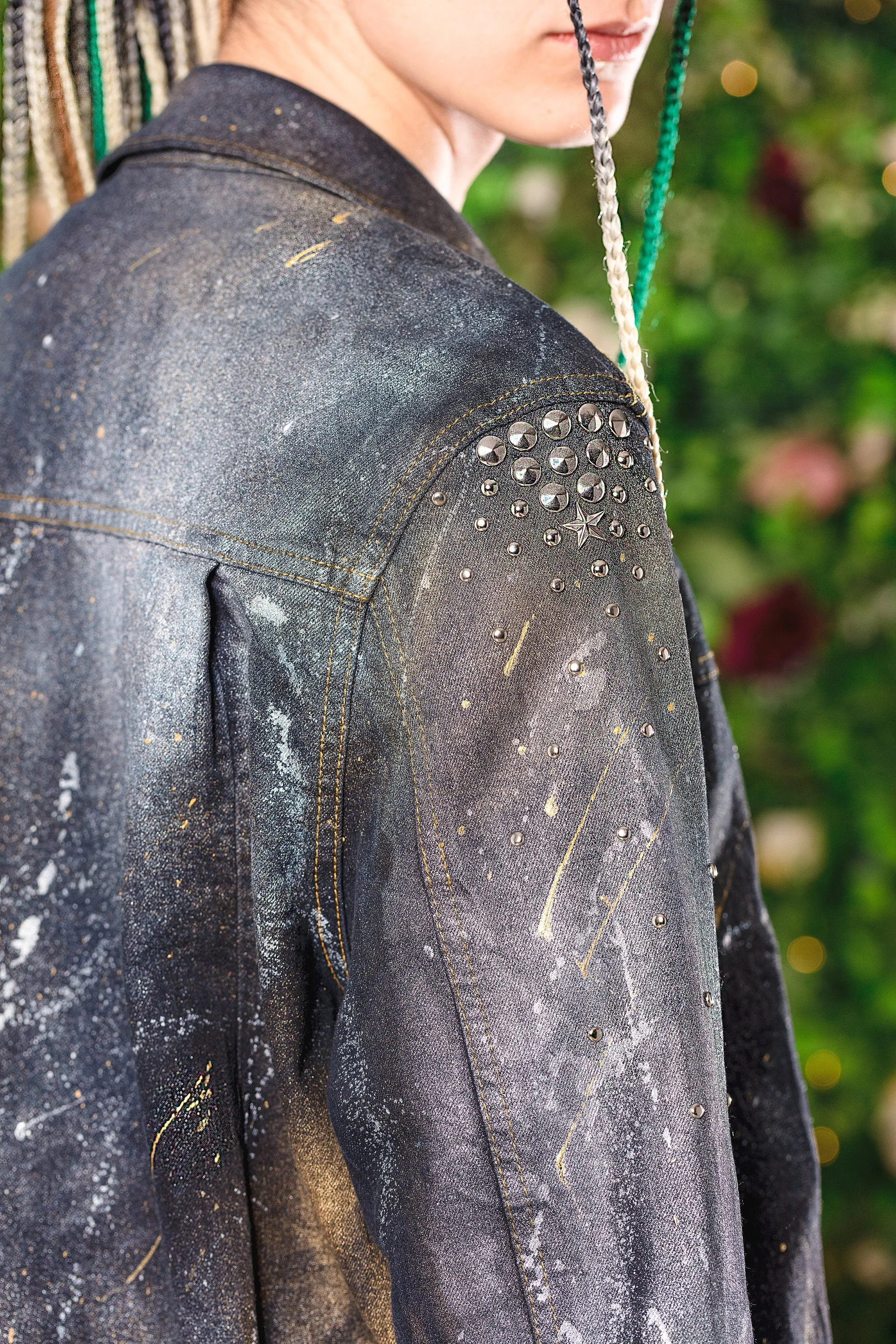 Dark space studded hand painted jacket size M