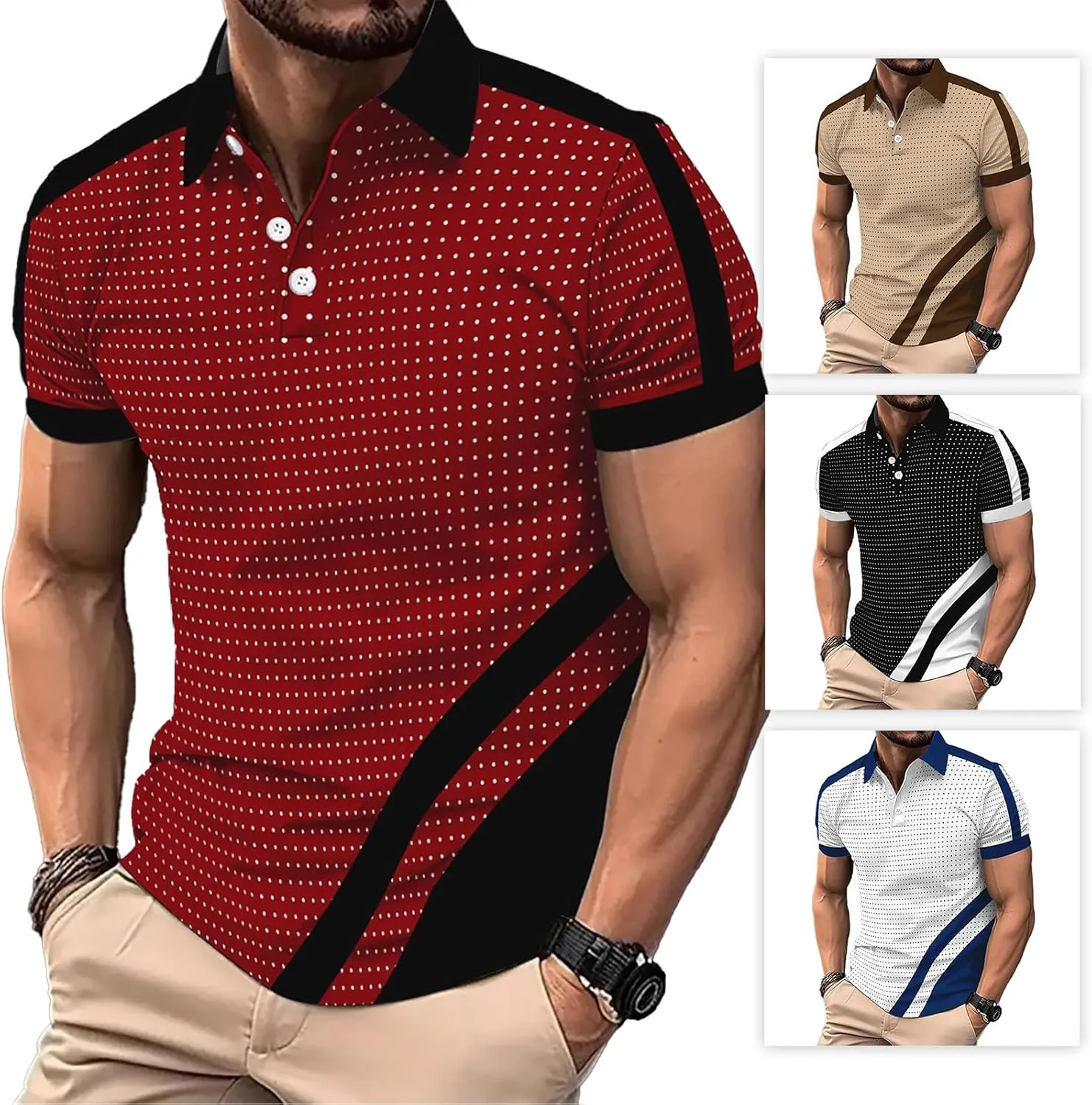 DEEX Men's Polo Shirts Short Sleeve 2025 Casual Polo T Shirt Color Block Slim Fit Summer Collared Golf Shirts