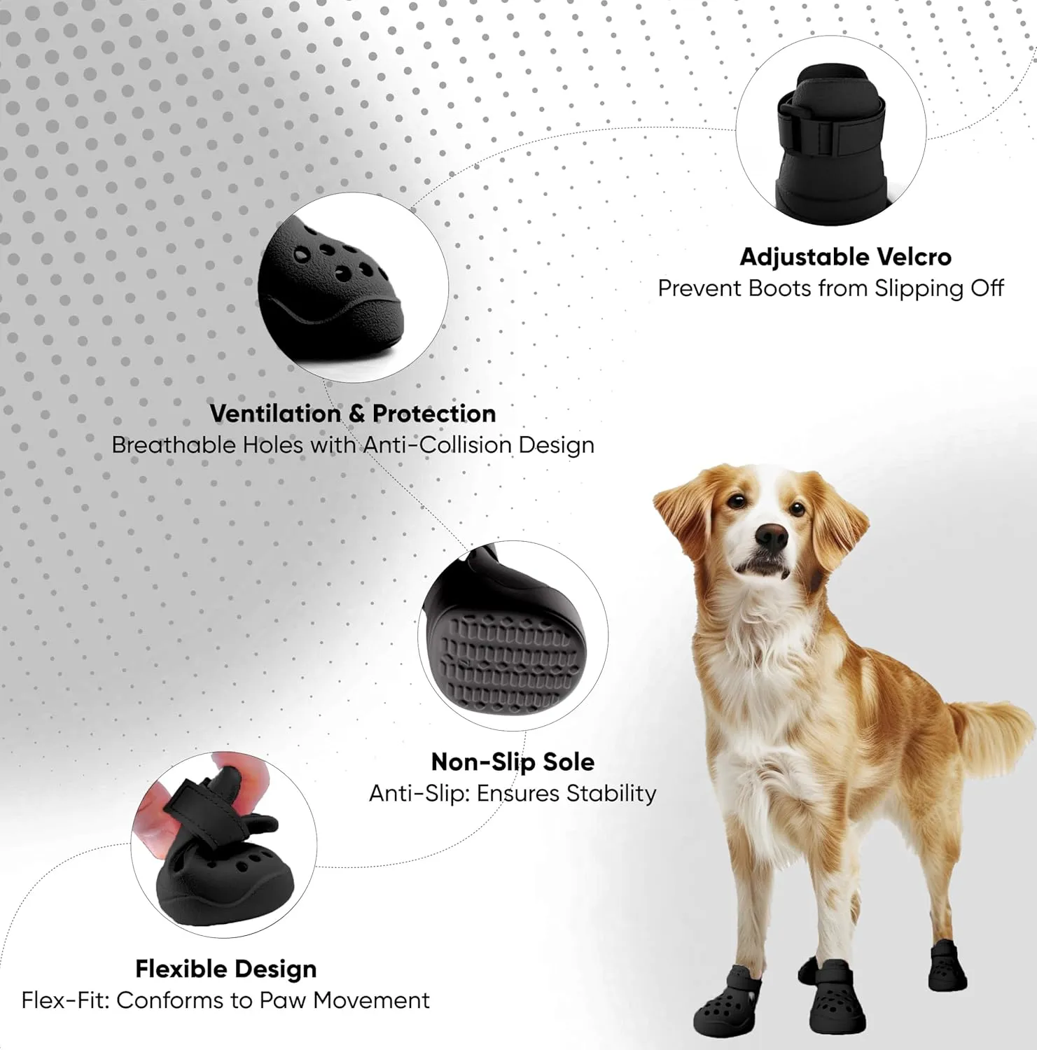 Dog Shoes: Non-Slip Waterproof Sandals for Hot Pavement & Winter, Breathable Perforated Boots, Large/Medium/Small Sizes, Ideal Paw Protector, Outdoor Clog Booties (Black, Size 3: (2.24x1.85)(L*W))