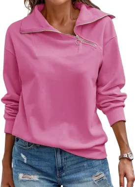 Ebifin Womens Zipper Sweatshirts Turtleneck Long Sleeve Pullovers Casual Loose Top T Shirts