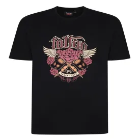 Espionage Mens Big Size Short Sleeve Tattoo Print Tee (T352) Size 2XL-8XL, Black