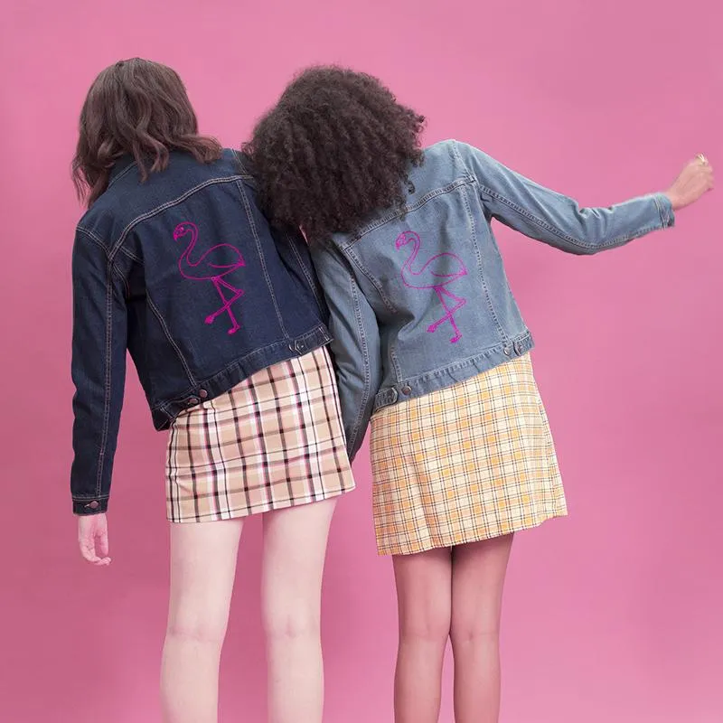 Flamingo print women denim jacket