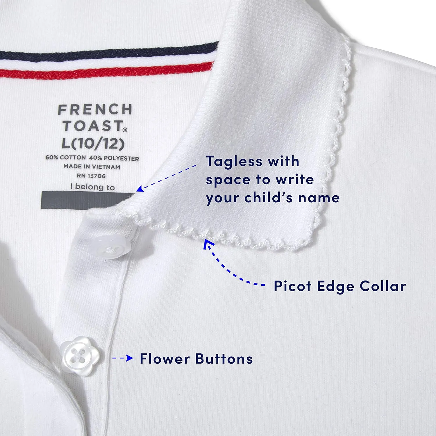 French Toast Girls' Short Sleeve Picot Collar Polo School Uniform Shirt (Standard and Plus)