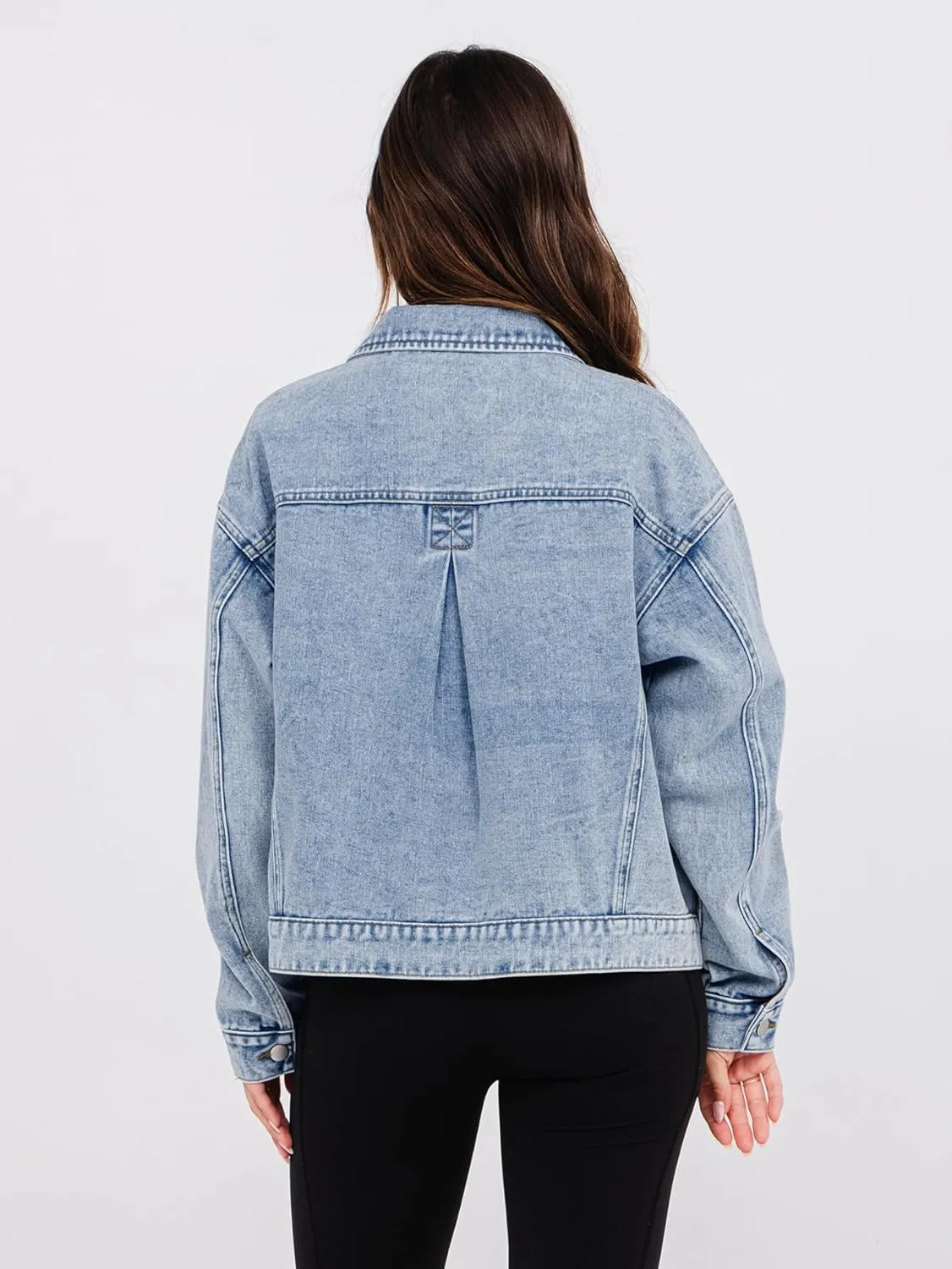 Glamaker Womens Oversized Jean Jacket Casual Long Sleeve Button Down Denim Jacket Fall Coat