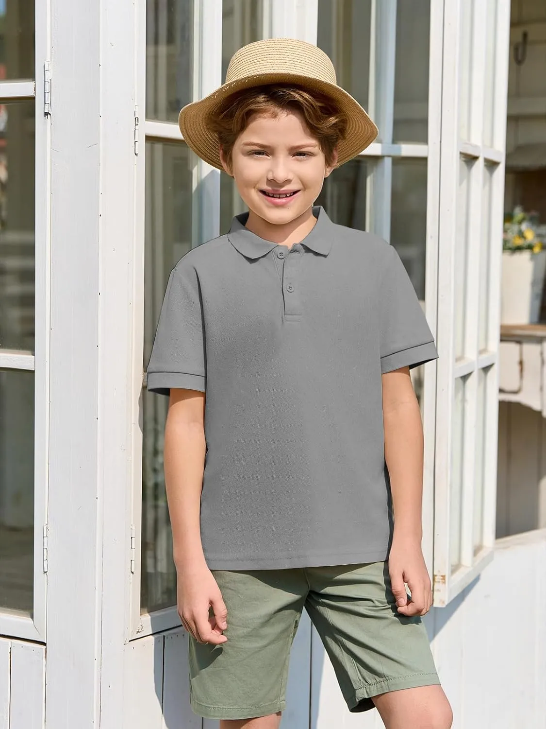Haloumoning Boys Short Sleeve Pique Polo Shirt School Uniform Shirts for Kids 5-14 Years