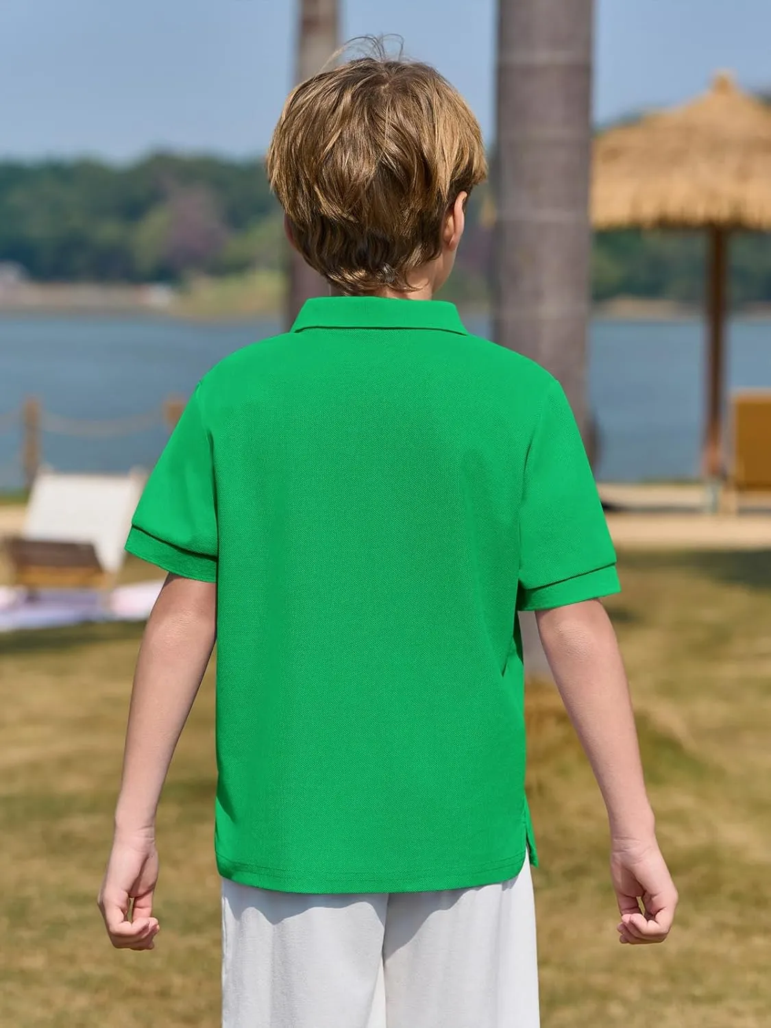 Haloumoning Boys Short Sleeve Pique Polo Shirt School Uniform Shirts for Kids 5-14 Years