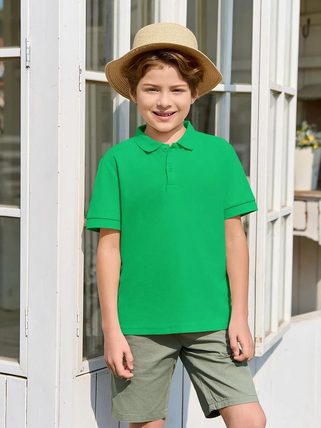 Haloumoning Boys Short Sleeve Pique Polo Shirt School Uniform Shirts for Kids 5-14 Years