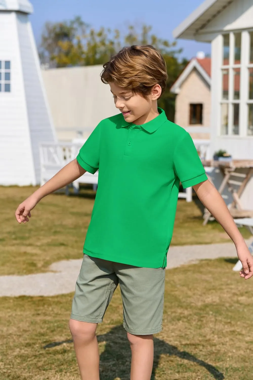 Haloumoning Boys Short Sleeve Pique Polo Shirt School Uniform Shirts for Kids 5-14 Years