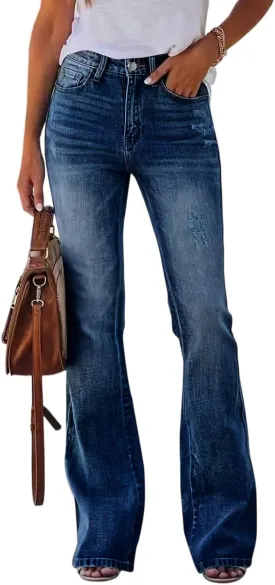 High Rise Flare Jeans for Woman Denim Distressed Stretchy Bootcut Cowgirl Jeans Boyfriend Country Bell Bottom Pants