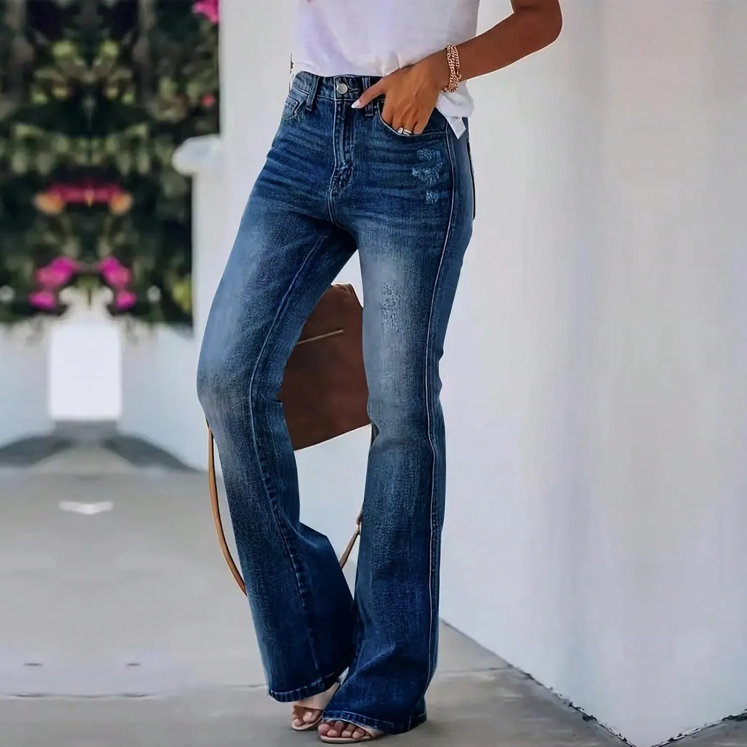 High Rise Flare Jeans for Woman Denim Distressed Stretchy Bootcut Cowgirl Jeans Boyfriend Country Bell Bottom Pants