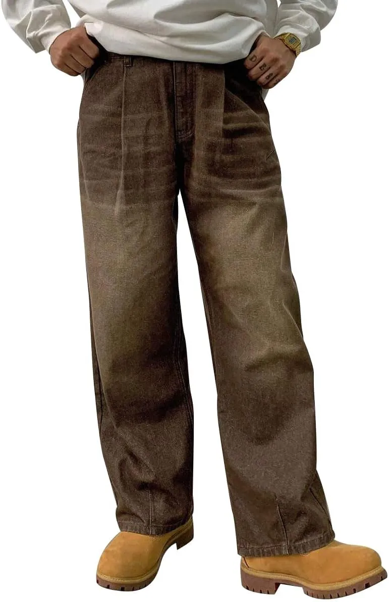 HUNGSON Mens Baggy Jeans for Men Women Y2k Skater Vintage Plain Pants Casual Wide Leg Jeans Loose Fit Denim Jeans