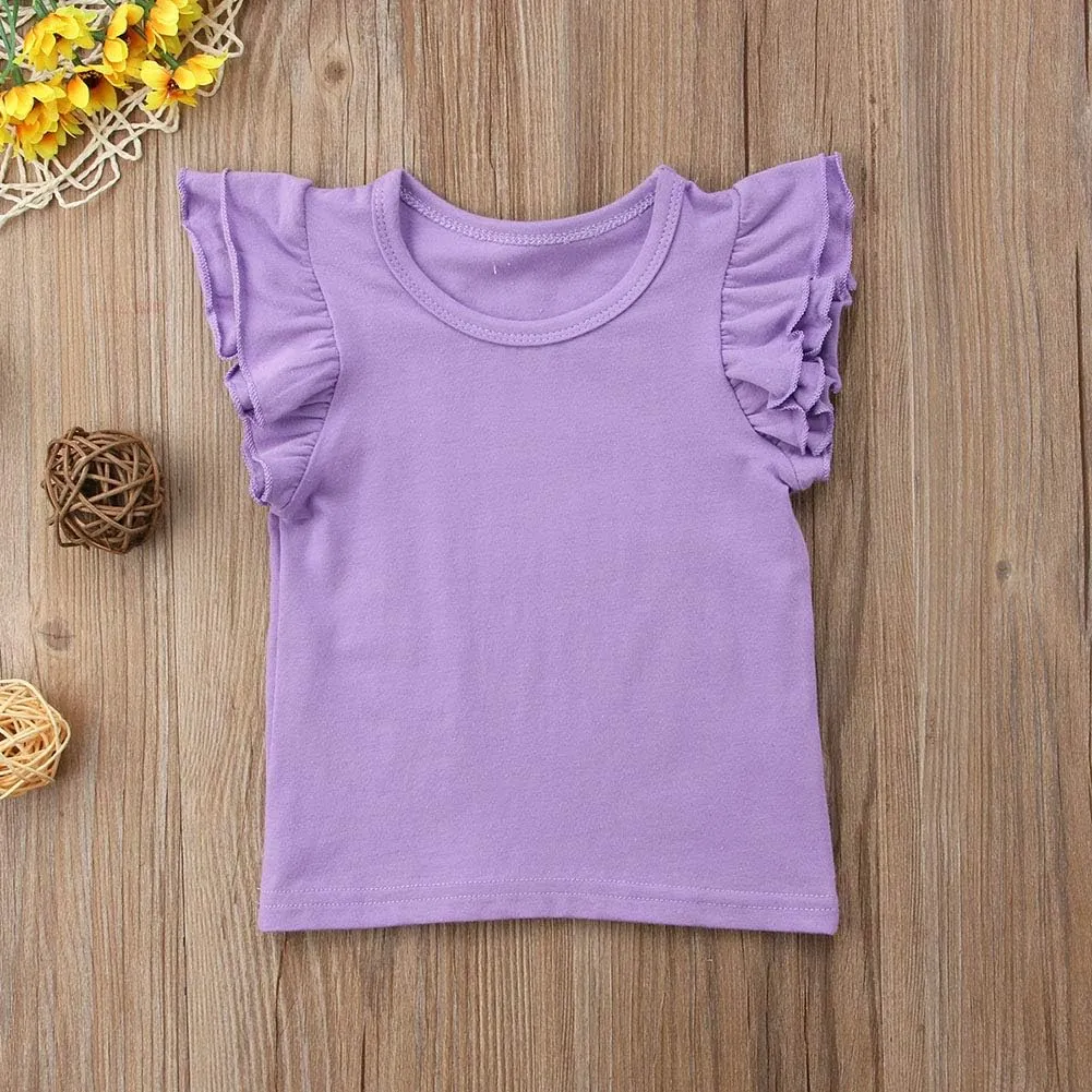 Infant Toddler Baby Girl Top Basic Plain Ruffle T-Shirt Blouse Casual Clothes