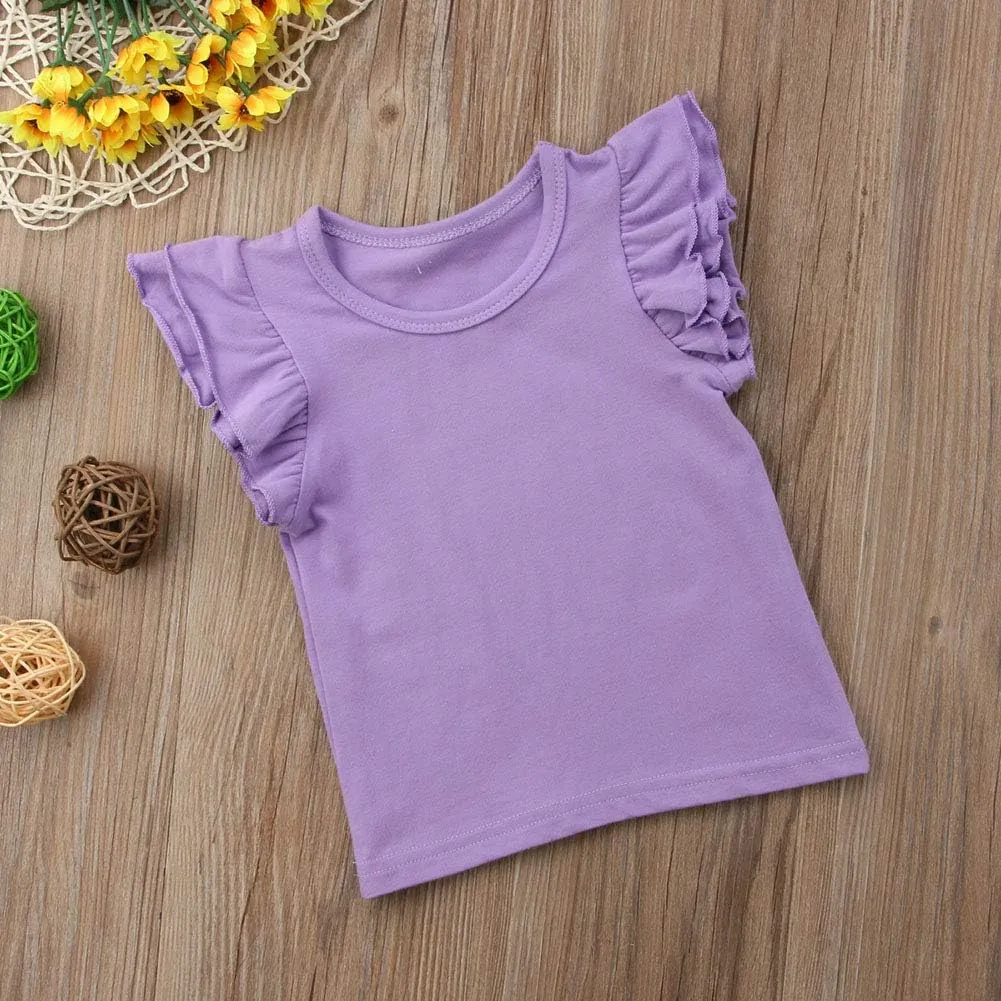 Infant Toddler Baby Girl Top Basic Plain Ruffle T-Shirt Blouse Casual Clothes