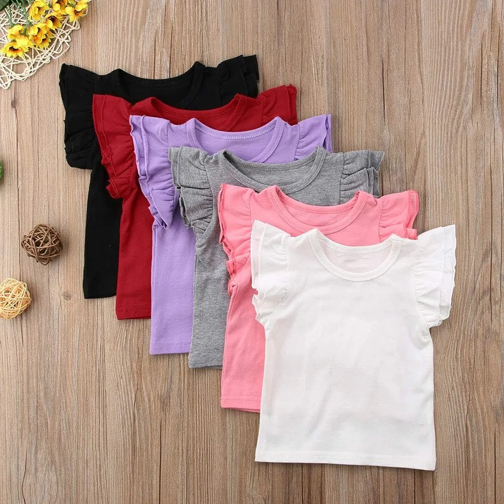 Infant Toddler Baby Girl Top Basic Plain Ruffle T-Shirt Blouse Casual Clothes